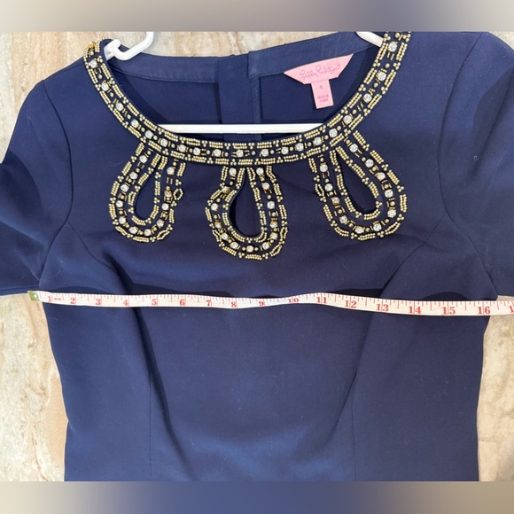 Women’s LILLY PULITZER Bronte Shift 63062 bejeweled beaded navy dress. Size 4 - Picture 7 of 8